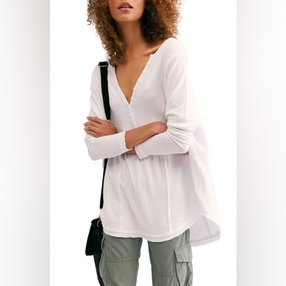 Free People Leo Henley Top, White, Size S - Picture 1 of 10